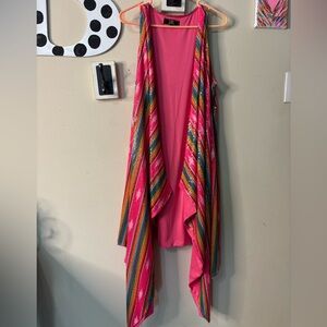 L&B sequin Bright Pink Multicolor Stripe Women's duster serape print size L